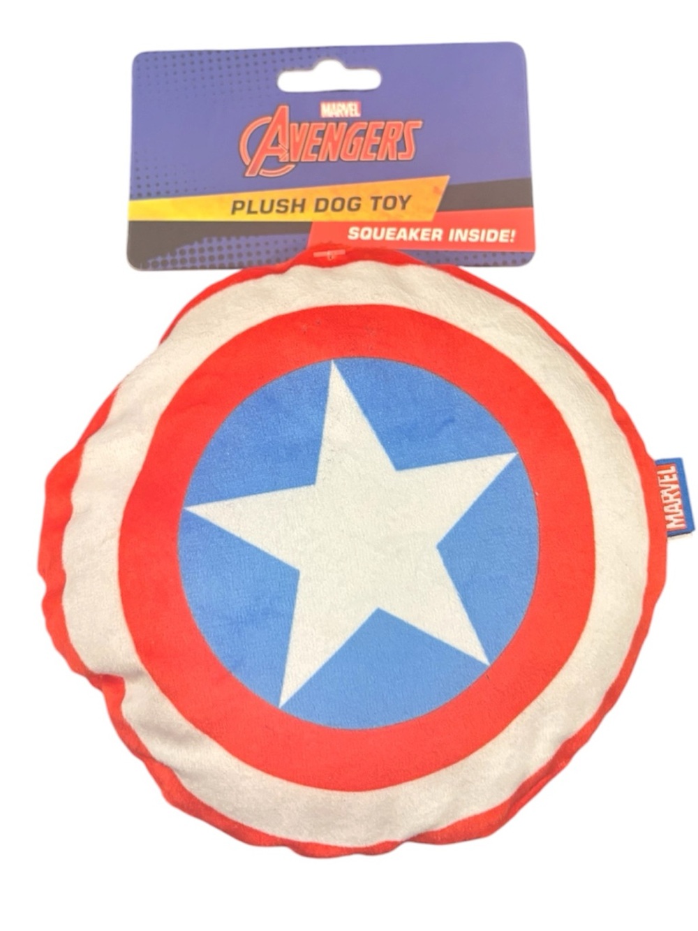 Marvel Avengers Red, White & Blue Star Shield Plush Dog Squeaker Toy NEW
